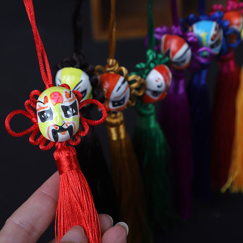 京剧脸谱戏剧中国风吉祥中国结蓝色挂件新年小号挂饰送老外 - 图1