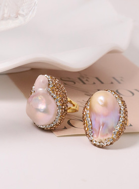 巴洛克天然淡水珍珠戒指女小众高级轻奢指环铜镀18k金保色手饰品