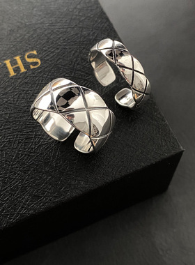 素创S925纯银复古菱格戒指女生做旧简约小众设计高级感轻奢食指环