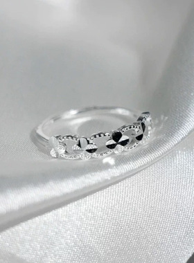 999纯银简约四叶草戒指女轻奢高级感ins百搭可调节指环秋冬饰品