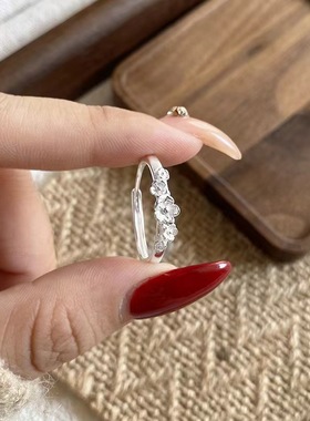 999足银小清新梅花戒指女轻奢高级感简约时尚设计开口可调节指环