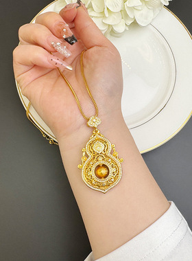 新中式古法沙金项链复古宫廷风镶钻福禄葫芦毛衣链女国潮义乌饰品