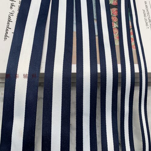 蓝白蓝 间色织带100D涤纶滑面加密服装辅料装饰袋DIY丝带包装彩带 - 图0