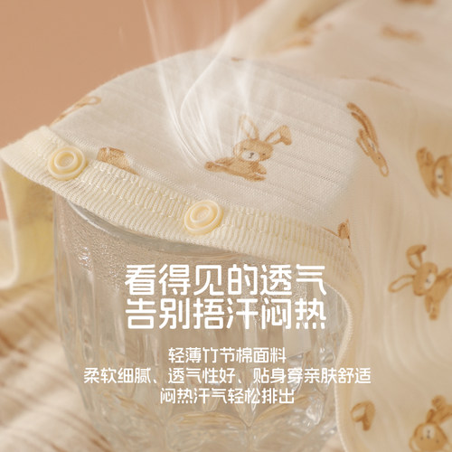 纯棉宝宝长袖哈衣连体衣竹节棉薄款透气婴儿三角包屁衣爬服无荧光 - 图1
