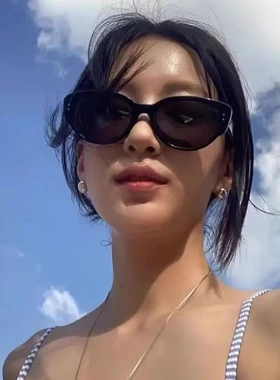 2025新款复古猫眼墨镜高级感欧美框白色旅游简约美式嘻哈太阳眼镜