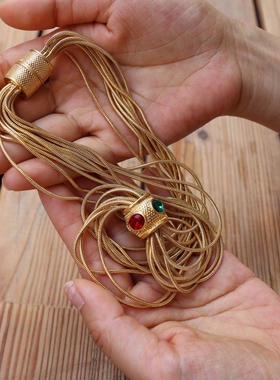 秋冬新款可旋转粉蓝水晶彩钻复古多层项链小众原创高级感复古轻奢