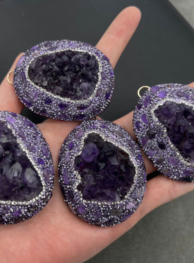 原矿紫水晶碧玺原石项链设计感长款项链新款毛衣链高级感女