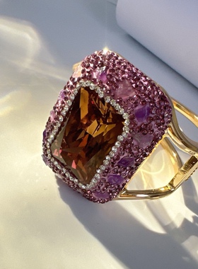 苏丹石变色石捷克钻手镯 原石镶嵌光感手环欧美个性设计百搭