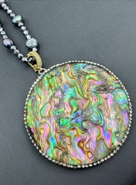 原创新中式古风设计鲍贝吊坠项链显白毛衣链