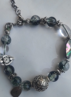 原创新中式古风设计绿幽灵水晶鲍鱼贝手串显白高级感手链