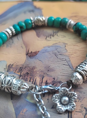 新款手工编织手绳藏银菱镁矿绿松石手链女小众高级感手串