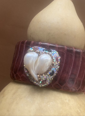 巴洛克淡水珍珠真皮手镯镶嵌手镯开口镯子