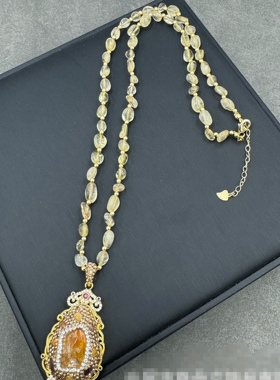 新款巴洛克淡水珍珠吊坠项链原石水晶毛衣链小众设计感高级感