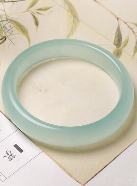 全新天然货天青冻石英岩玉玉镯 冰糯种女款蓝色玉石手镯货源