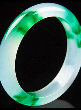 新坑翡翠色高冰飘花玉手镯帝王绿色石英岩质玉冰种飘绿花玉石玉镯