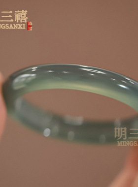 天然冰种玉髓玛瑙库里蓝扁条手镯薄荷绿玉镯玉髓翡翠珠宝玉镯