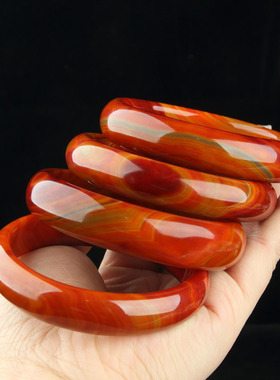 战国红玛瑙手镯 缠丝玛瑙中宽加厚民族特色手镯 红色玉手镯送长辈