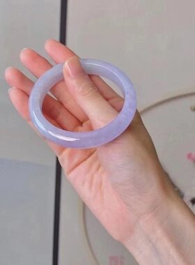 天然缅甸翡翠冰种手镯女粉紫玉石贵妃飘花圆条玉镯冰糯种玉手镯子