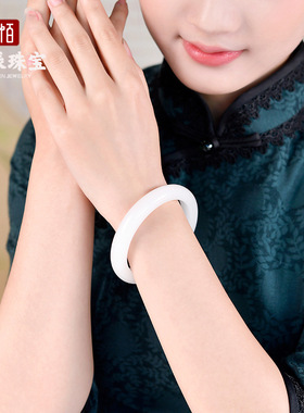 天然货新疆白玉金丝玉手镯羊脂白金丝玉白圆条少女款玉石镯子