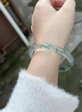 翡翠仿独龙玉冰种飘花玉石手镯石英岩玉飘花细圆条小红书同款