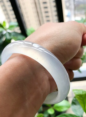 高冰种翡翠手镯缅甸白月光老坑圆条通透玉手镯玉镯子女款送礼