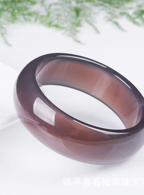 帝王紫加宽加厚玉髓手镯女款玛瑙烟紫色玉石轮胎镯子现货