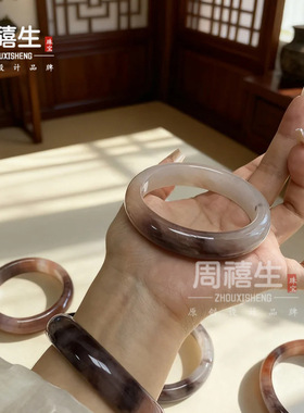 天然新疆金丝玉紫罗兰手镯佘太翠玉石美人镯女戈壁玉飘花镯子