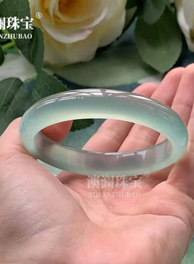 冰种油青色玉髓远山黛手镯巴西玛瑙女款细厚玉石镯子玉镯礼品