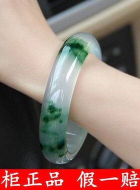 玉手镯手镯女手镯玉冰种飘花玉石手镯玉镯女浅绿色镯子女款