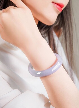 缅甸翡翠手镯春彩紫罗兰飘阳绿冰糯玉镯缅甸翡翠玉镯子玉手镯紫色