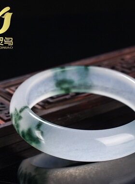 缅甸级翡翠飘花玉手镯玉石冰种飘花玉镯子白冰透镯子女款