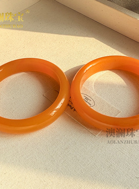 外蒙料蜜蜡色高仿黄翡色手镯玉镯扁条玉手镯翡翠色玉器