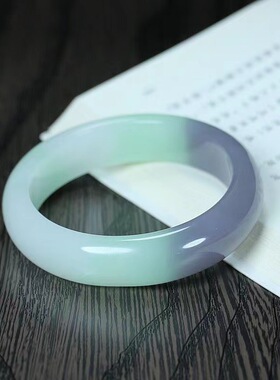 和田玉色烟紫青紫罗兰翠绿白三色手镯外蒙料踏青工艺品玉镯子