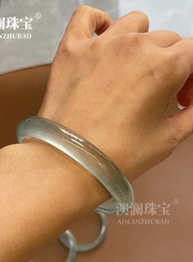 冰种油青色石英岩玉手镯蓝水色镯子库里蓝手镯翡翠水沫玉手镯