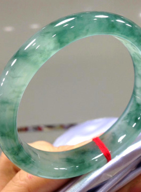 老坑缅甸冰种飘花翡翠手镯飘绿花正圈玉镯女款专柜通透玉手镯吊坠