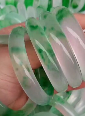 高冰独龙翠石英岩玉飘花手镯仿独龙玉冰种飘绿玉石镯子