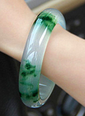 天然缅甸冰种飘花玉手镯女款 特级玉石玉镯子石英玉