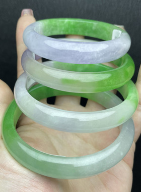 缅甸翡翠玉手镯 冰糯种阳绿色飘花玉镯 翠玉B货女士玉镯子厂
