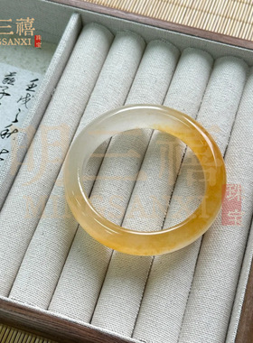 天然黄龙玉手镯玉镯金丝玉镯子玉镯黄翡半山半水桂花酿手镯送妈妈