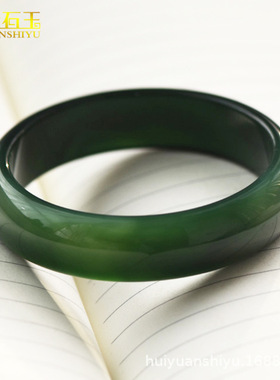 天然水草绿色玛瑙手镯绿玉髓玉镯玉石玉器镯子货源