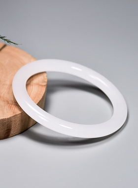新疆和田玉手镯羊脂玉白玉手镯女款天然玉石手镯细条女士圆条少女