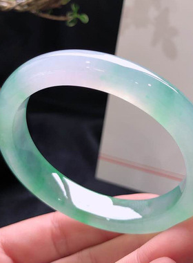 老坑缅甸冰种飘花翡翠手镯飘绿花正圈玉镯少女款专柜玉手镯通透款