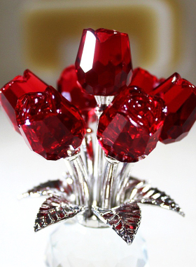 旋转水晶玫瑰花摆件创意家居饰品