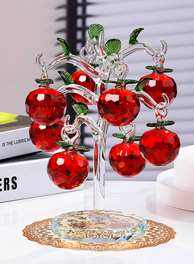 水晶苹果树客厅玄关摆件招财装饰