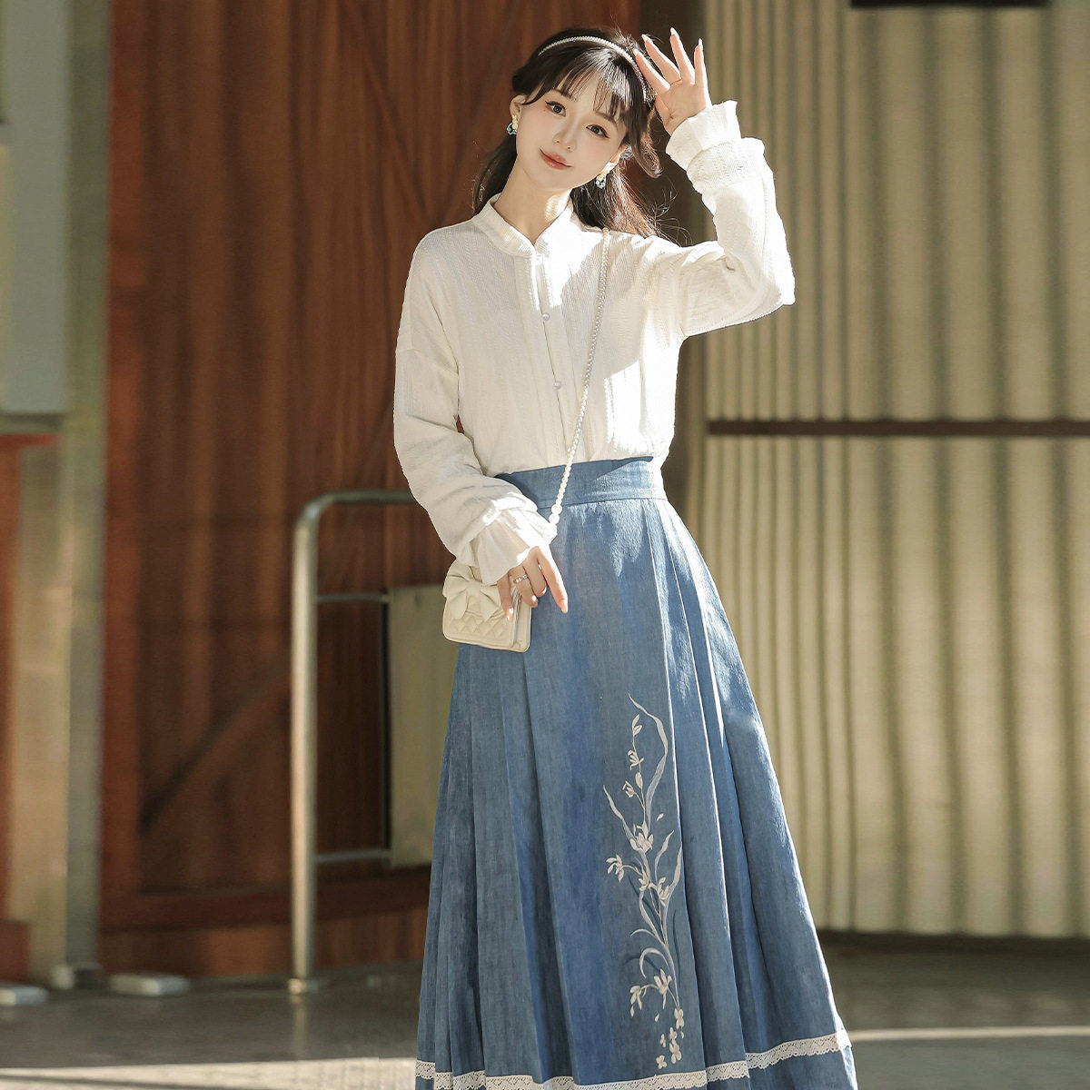 原创设计幽兰雪汉服女中国风改良汉元素马甲衬衣半裙套装9419,淘宝优惠券,粉丝福利购,淘宝优惠卷