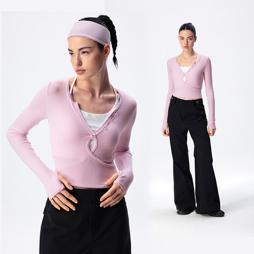 运动长袖女修身高腰瑜伽健身休闲螺纹T恤TP029 | 粒子狂热 - 图2