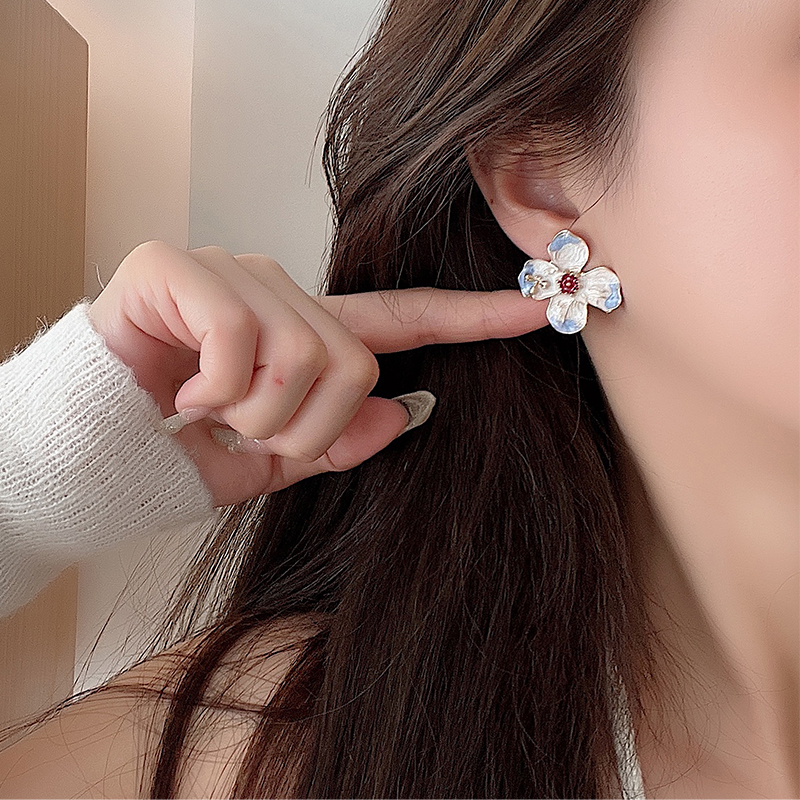 S925银针花朵气质耳环女超仙设计感耳钉温柔皎洁甜粉蕊无耳洞耳夹 - 图0