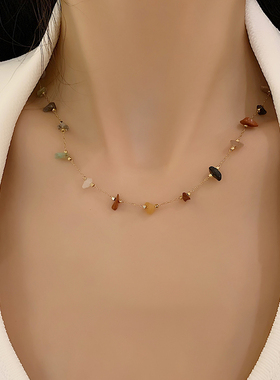 多巴胺锁骨链彩色天然石项链