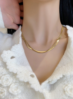 叠戴蛇骨链项链女小众高级冷淡风锁骨链轻奢双层金属简约颈链配饰