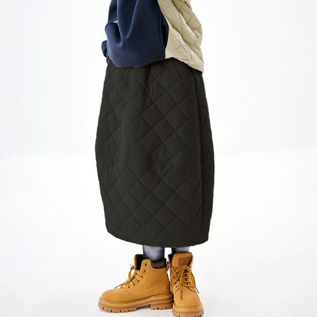 Japanese cross-border foreign trade quilted cotton commuter versatile large size autumn and winter spliced ​​skirt rhombus warm women's quilted skirt